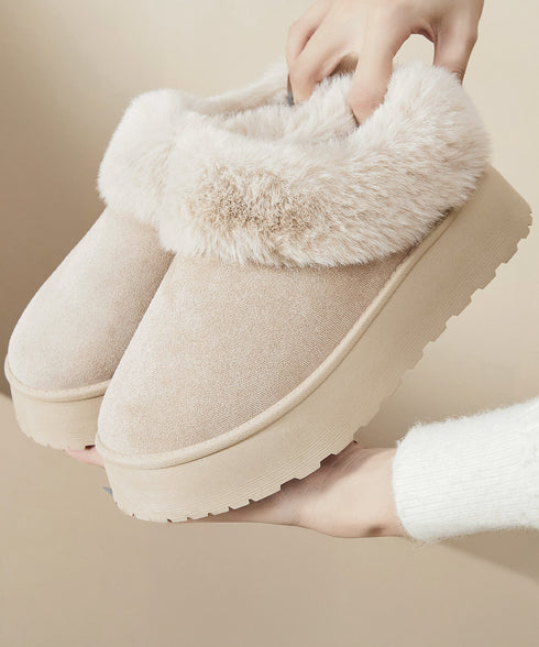 アンクルムートンブーツ厚底ファーシューズ ふわふわ フェイクファー冬靴 暖かいムートンシューズ レディース 裏起毛モカシン 歩きやすいフラットシューズ 防寒保温靴 87CHFENG-001