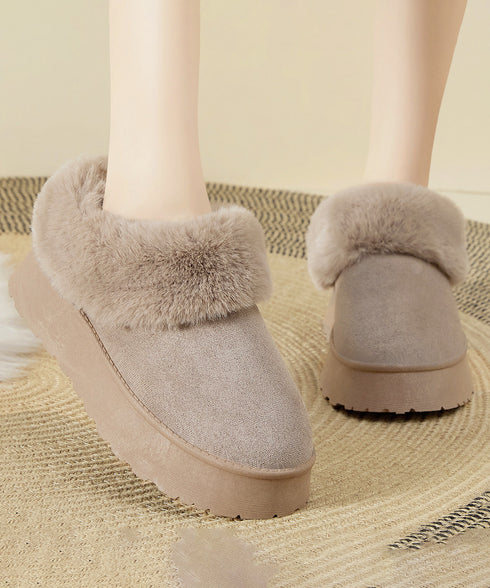 アンクルムートンブーツ厚底ファーシューズ ふわふわ フェイクファー冬靴 暖かいムートンシューズ レディース 裏起毛モカシン 歩きやすいフラットシューズ 防寒保温靴 87CHFENG-001