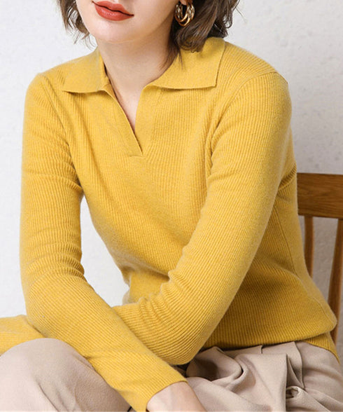 ポロニットトップス秋新作リブニット韓国風 Vネックニットレディース長袖 きれいめニットプルオーバー オフィスカジュアル ニットセーターおしゃれ 着やせタイトニット 87CHXN-011