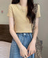 リブニットトップスサマーニット半袖春夏服 クルーネックニット レディース きれいめトップス ラウンドネックニットTシャツ 無地シンプル カジュアルニットカットソー 87CHXN-015