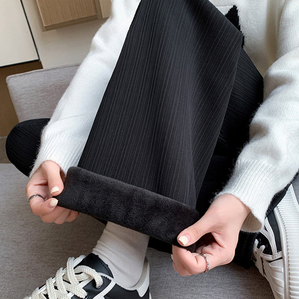 裏起毛ストレートパンツ暖かい レディース ブラック