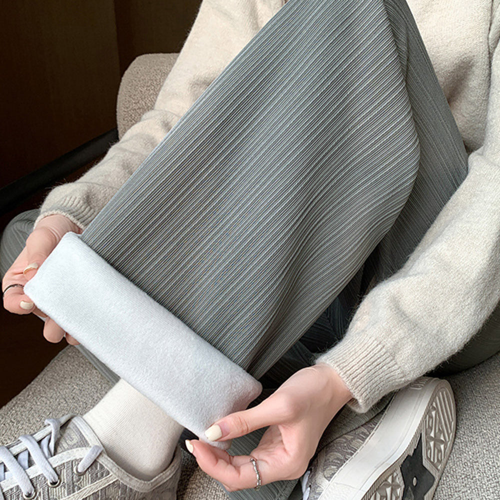 裏起毛ストレートパンツ暖かい レディース グレー