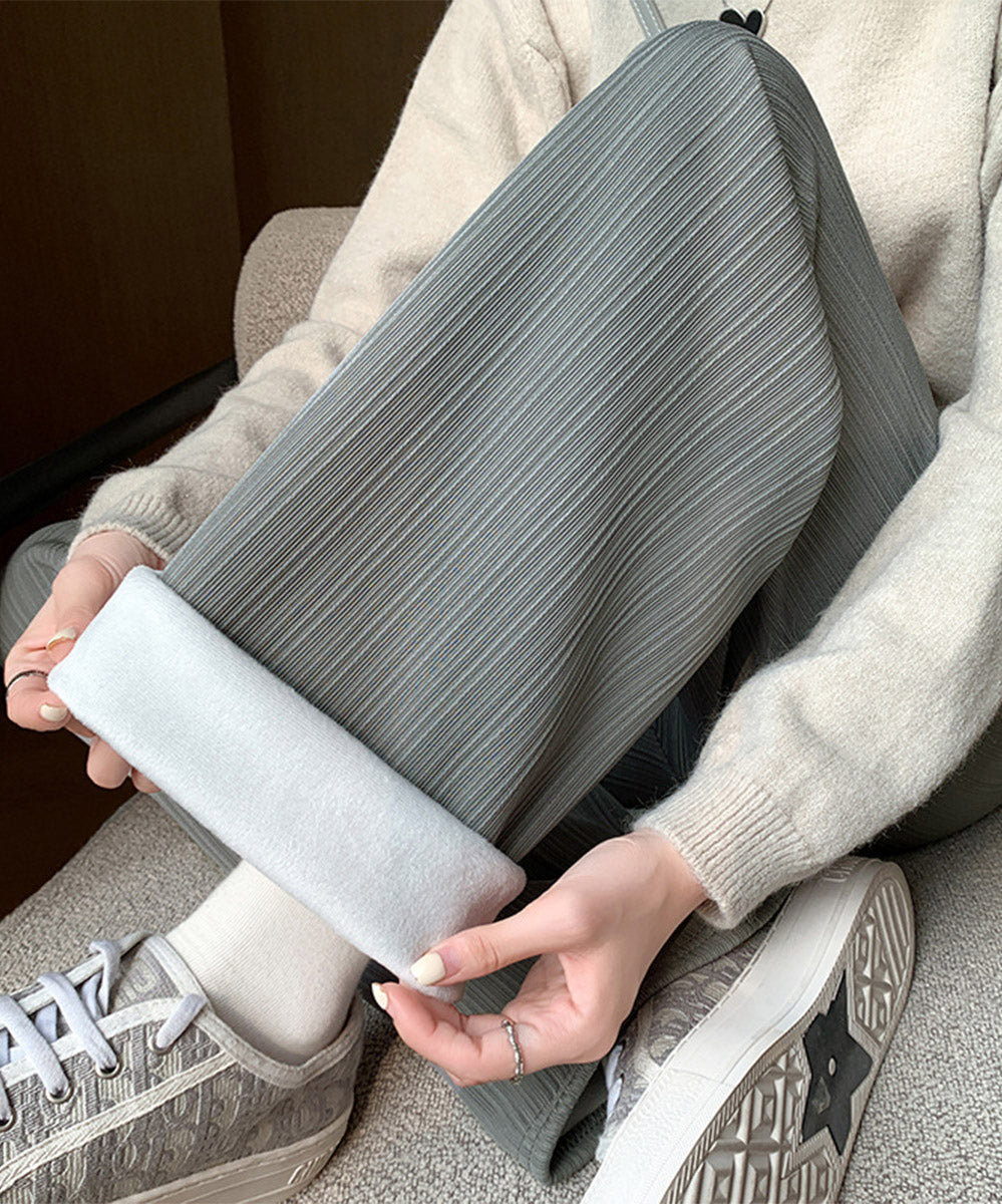 裏起毛ストレートパンツ暖かい レディース グレー