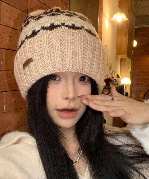 フェアアイル柄ニット帽防寒ニットキャップ おしゃれ 折り返しニット帽 あったかワッチキャップ 幾何学模様スキー帽 厚手北欧柄スノボ帽子 ユニセックスアウトドア帽子 87HEIMAI-001