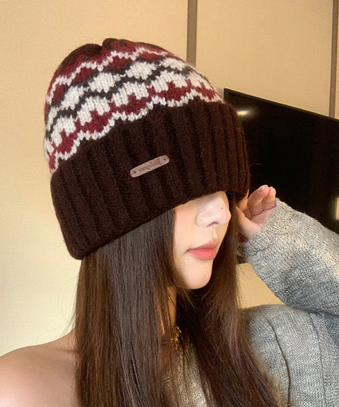 フェアアイル柄ニット帽防寒ニットキャップ おしゃれ 折り返しニット帽 あったかワッチキャップ 幾何学模様スキー帽 厚手北欧柄スノボ帽子 ユニセックスアウトドア帽子 87HEIMAI-001