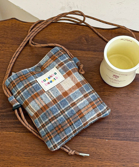 ウールタッチショルダーバッグ ポシェット 柄物スマホポーチレディース 軽量スクエアバッグ小さめ 大人可愛い斜め掛けバッグおしゃれ 縦長ポーチ小物入れミニカバン秋冬 87HONGTAO-001