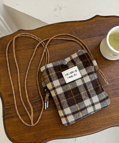 ウールタッチショルダーバッグ ポシェット 柄物スマホポーチレディース 軽量スクエアバッグ小さめ 大人可愛い斜め掛けバッグおしゃれ 縦長ポーチ小物入れミニカバン秋冬 87HONGTAO-001