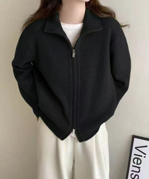 ダブルジップニットカーディガンレディース 秋冬ニットトップス ジップアップ 長袖カーディガン ハイゲージ ハイネックニット前開き 2wayニットセーターカジュアル 87HUANYI-001