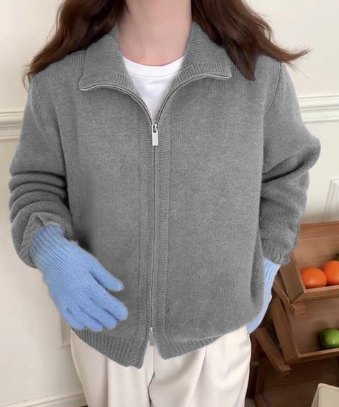ダブルジップニットカーディガンレディース 秋冬ニットトップス ジップアップ 長袖カーディガン ハイゲージ ハイネックニット前開き 2wayニットセーターカジュアル 87HUANYI-001