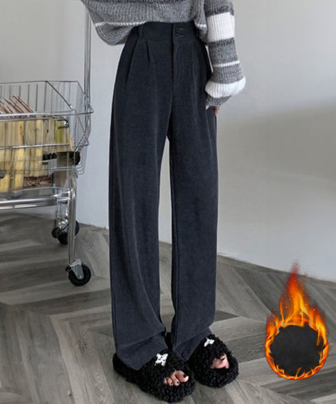 コーデュロイワイドパンツ 裏起毛ノーマル 2タイプ ツ-タック スラックスパンツ レディース ハイウエスト 着やせストレートパンツ 美脚脚長 秋冬ロングパンツ無地 87LAMI-001