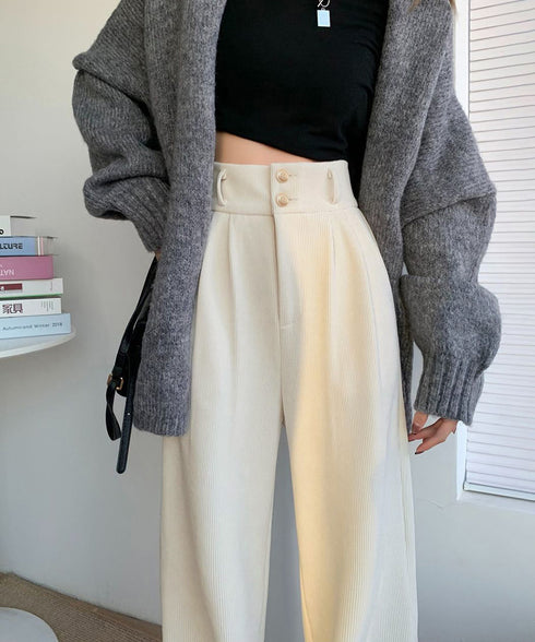 コーデュロイワイドパンツ 裏起毛ノーマル 2タイプ ツ-タック スラックスパンツ レディース ハイウエスト 着やせストレートパンツ 美脚脚長 秋冬ロングパンツ無地 87LAMI-001