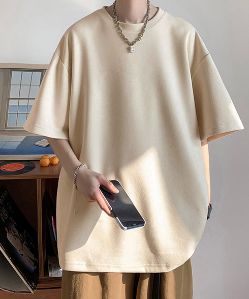 メンズtシャツ 半袖 スエード調Tシャツ メンズ夏tシャツ カットソートップス 無地 ロングtシャツ 韓国ファッション 大人カジュアル サマーtシャツ黒 おしゃれ 87MP-001