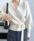 ニットトップス カシュクールニット 韓国 vネックニットセーター おしゃれ レディース きれいめ ドロップショルダーニット ウエストマークトップス エレガント秋冬 87MRJ-011