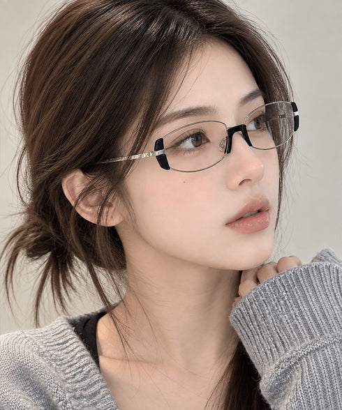 ナロースクエアサングラス伊達メガネ韓国風 メタルフレームサングラス 細身クリアレンズメガネ 大人モードアイウェア レトロ ギークシック黒縁メガネ 小顔見え軽量眼鏡 87PENGLAI-001