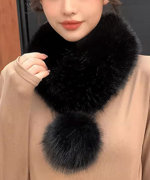 ポンポン付きフェイクファーマフラー暖かい ふわふわボリュームファーストール レディース 大人可愛いネックウォーマーきれいめ もこもこスヌード 防風防寒首巻き 上品 87SHANGJIA-001