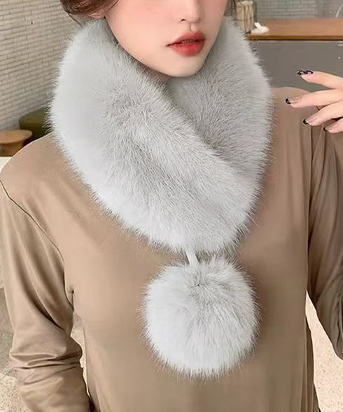 ポンポン付きフェイクファーマフラー暖かい ふわふわボリュームファーストール レディース 大人可愛いネックウォーマーきれいめ もこもこスヌード 防風防寒首巻き 上品 87SHANGJIA-001