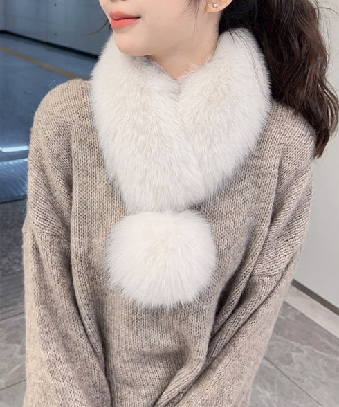 ポンポン付きフェイクファーマフラー暖かい ふわふわボリュームファーストール レディース 大人可愛いネックウォーマーきれいめ もこもこスヌード 防風防寒首巻き 上品 87SHANGJIA-001