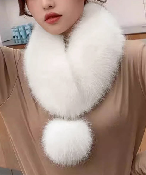 ポンポン付きフェイクファーマフラー暖かい ふわふわボリュームファーストール レディース 大人可愛いネックウォーマーきれいめ もこもこスヌード 防風防寒首巻き 上品 87SHANGJIA-001