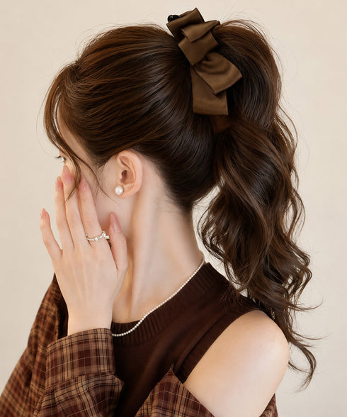バナナクリップ ビッグリボンヘアクリップ 上品サテンリボンヘアアクセサリー 大人可愛い華やか髪留めバレエコア きれいめまとめ髪大人フェミニンしっかり留まるクリップ 87XIANING-001