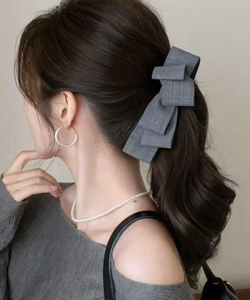 バナナクリップ ビッグリボンヘアクリップ 上品サテンリボンヘアアクセサリー 大人可愛い華やか髪留めバレエコア きれいめまとめ髪大人フェミニンしっかり留まるクリップ 87XIANING-001