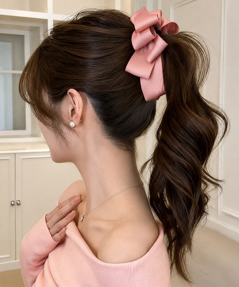 バナナクリップ ビッグリボンヘアクリップ 上品サテンリボンヘアアクセサリー 大人可愛い華やか髪留めバレエコア きれいめまとめ髪大人フェミニンしっかり留まるクリップ 87XIANING-001