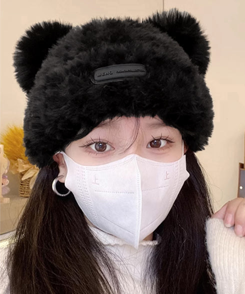 くま耳帽子 ボアハット 韓国 暖かい帽子 小顔ファー帽子 レディース 大人可愛いモコモコ アニマル帽子 ふわふわ 秋冬防寒ぼうし 裏起毛 あったか便利グッズ 旅行 87XIBO-001