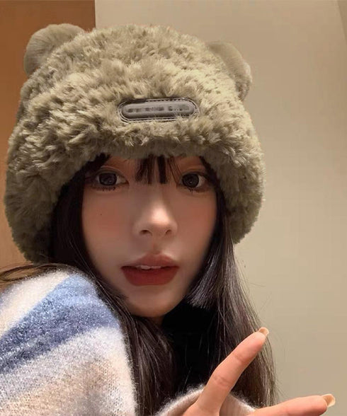 くま耳帽子 ボアハット 韓国 暖かい帽子 小顔ファー帽子 レディース 大人可愛いモコモコ アニマル帽子 ふわふわ 秋冬防寒ぼうし 裏起毛 あったか便利グッズ 旅行 87XIBO-001