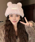 くま耳帽子 ボアハット 韓国 暖かい帽子 小顔ファー帽子 レディース 大人可愛いモコモコ アニマル帽子 ふわふわ 秋冬防寒ぼうし 裏起毛 あったか便利グッズ 旅行 87XIBO-001