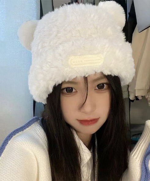 くま耳帽子 ボアハット 韓国 暖かい帽子 小顔ファー帽子 レディース 大人可愛いモコモコ アニマル帽子 ふわふわ 秋冬防寒ぼうし 裏起毛 あったか便利グッズ 旅行 87XIBO-001