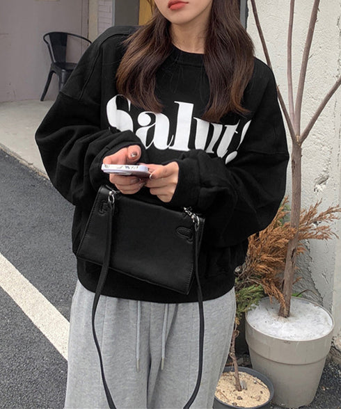 英字ロゴトレーナー裏起毛スウェット韓国風 秋冬ドロップショルダースウェットレディースおしゃれ 暖かいトレーナー長袖ゆったりプルオーバー トップスカジュアルきれいめ 87YIGULI-004