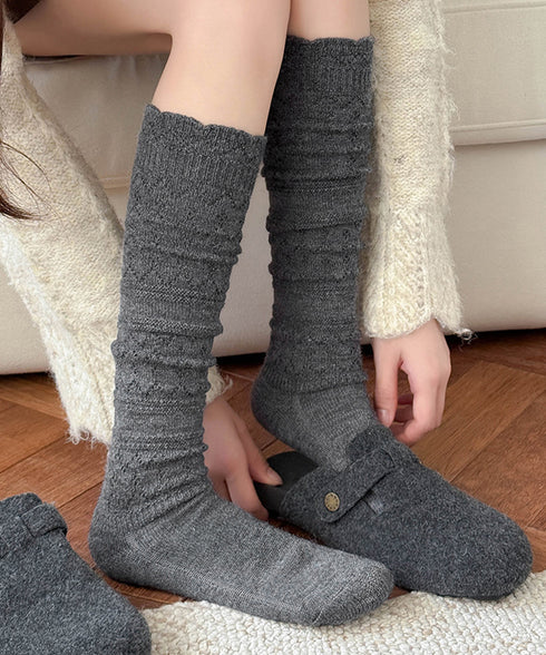 ハイソックスリブ編みルーズソックス韓国風 レディース可愛いニーハイ風くしゅくしゅソックス 美脚ロングソックスレッグウォーマールーズ透かし編み靴下バレエコアソックス 87YUK-001