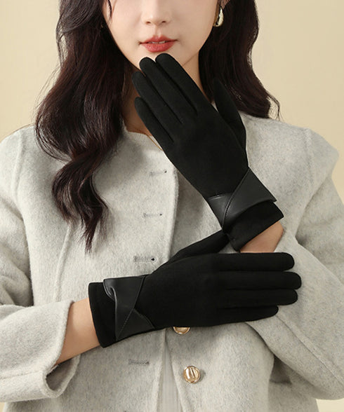 スエード調手袋裏起毛 リボン付き手袋防寒 レディース タッチパネル対応 大人可愛い手ぶくろ 裏ボア上品グローブ 防風保温 通勤通学 上質な手袋 スマホ対応 暖かい 87YUMU-001