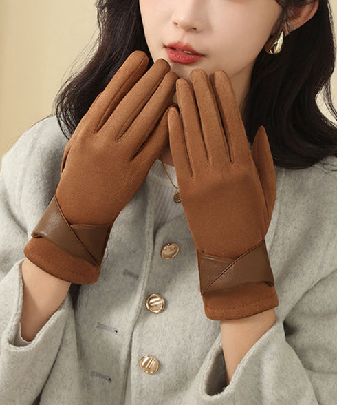 スエード調手袋裏起毛 リボン付き手袋防寒 レディース タッチパネル対応 大人可愛い手ぶくろ 裏ボア上品グローブ 防風保温 通勤通学 上質な手袋 スマホ対応 暖かい 87YUMU-001