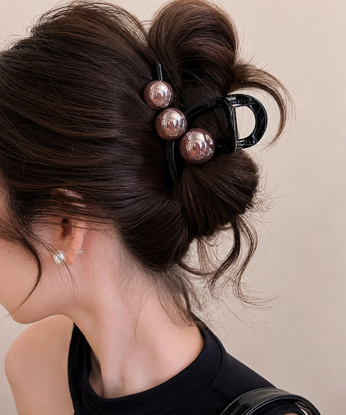 大粒パール付き大きめバンスクリップ髪留め まとめ髪バレッタ 上品大人かわいいヘアクリップ 韓国風クリップ ハーフアップ対応 毛量多い方 おしゃれ ヘアアクセサリー 87ZHUONI-001