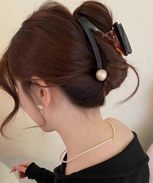 大粒パールバンスクリップ上品ヘアクリップ 大きめまとめ髪髪留め 上品大人かわいい おしゃれヘアアクセサリー 毛量多いヘアクリップ 韓国風フェミニン簡単ヘアアレンジ 87ZHUONI-002