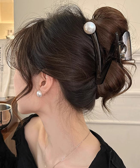 大粒パールバンスクリップ上品ヘアクリップ 大きめまとめ髪髪留め 上品大人かわいい おしゃれヘアアクセサリー 毛量多いヘアクリップ 韓国風フェミニン簡単ヘアアレンジ 87ZHUONI-002
