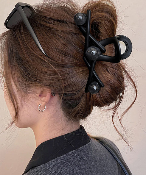 バンスクリップ ヘアクリップ大きめ髪留め 大人可愛いバンスクリップビーズ付き 変形クロスクリアクリップしっかりホールドまとめ髪オフィスおしゃれ上品髪飾りマット質感 87ZHUONI-003
