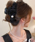 パール付きチュールバンスクリップきれいめ フラワーモチーフヘアクリップ 大きめクリップしっかり 多毛ヘアクリップ髪多い 髪飾り大きい髪留め 高見えヘアアクセサリー 87ZHUONI-004