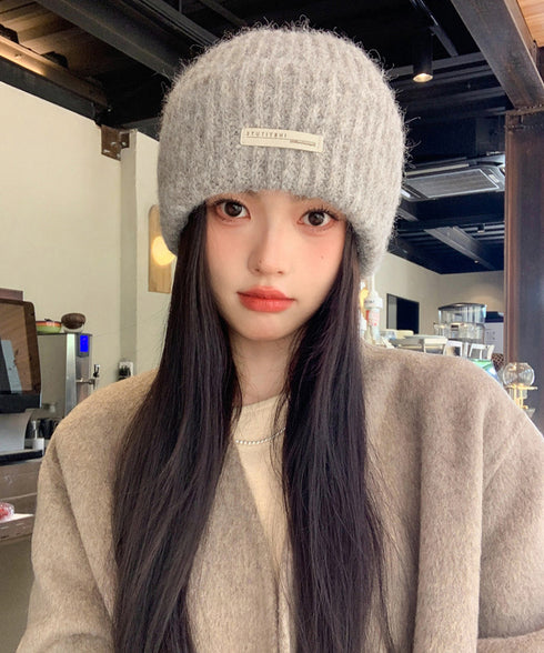 ニット帽 レディース くしゅくしゅ帽小顔 折り返しニットキャップ リブ編み ロゴ付きぼうし あったか 韓国ファッショ小物 ニットキャップ お出掛け 防寒ぼうし秋冬 87BAOGUAN-001