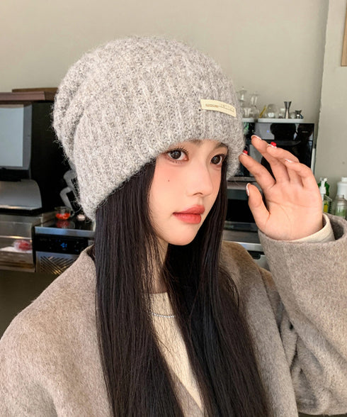 ニット帽 レディース くしゅくしゅ帽小顔 折り返しニットキャップ リブ編み ロゴ付きぼうし あったか 韓国ファッショ小物 ニットキャップ お出掛け 防寒ぼうし秋冬 87BAOGUAN-001