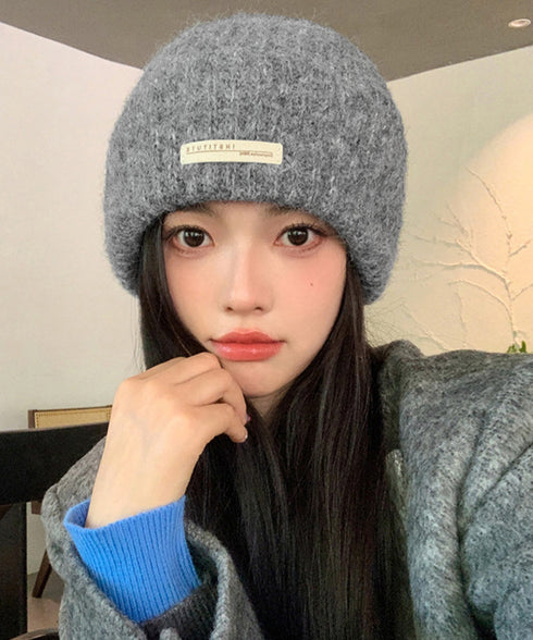 ニット帽 レディース くしゅくしゅ帽小顔 折り返しニットキャップ リブ編み ロゴ付きぼうし あったか 韓国ファッショ小物 ニットキャップ お出掛け 防寒ぼうし秋冬 87BAOGUAN-001