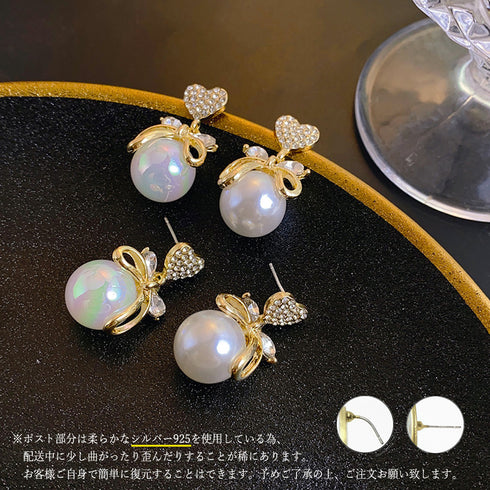 マーメイドパールピアス 韓国ハートピアス サークルピアス フープピアス 大ぶり スタッドピアス オルチャン 一粒パール 大人可愛い 揺れるピアス 彼女 プレゼント 87BAOYU-003
