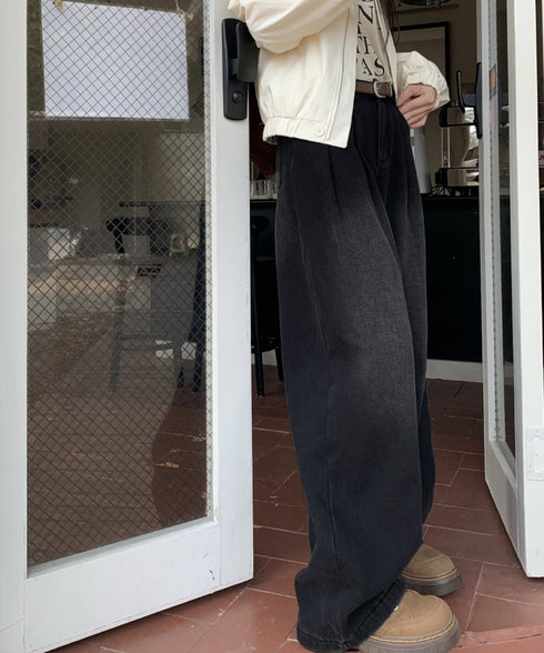 タックワイドデニムパンツレディース韓国風 ジーパン 着やせ スーパーワイドレッグ ロングパンツ 美脚脚長ワイドパンツ ゆったりジーンズおしゃれ 20代30代40代 87BJH-001