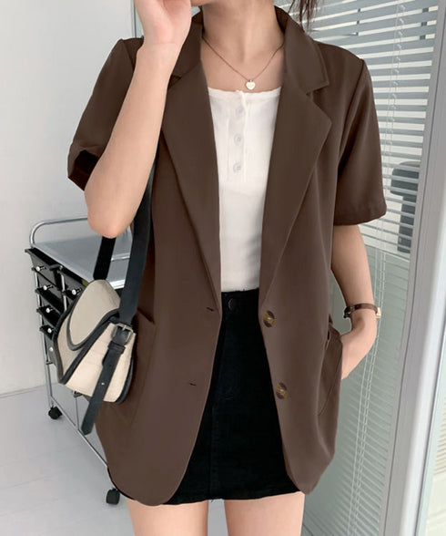 半袖テーラードジャケット レディース夏服 薄手ジャケットオフィスカジュアル 涼しいサマージャケット洗えるスーツ きれいめトップス 韓国風 羽織り20代30代40代 87BMY-001