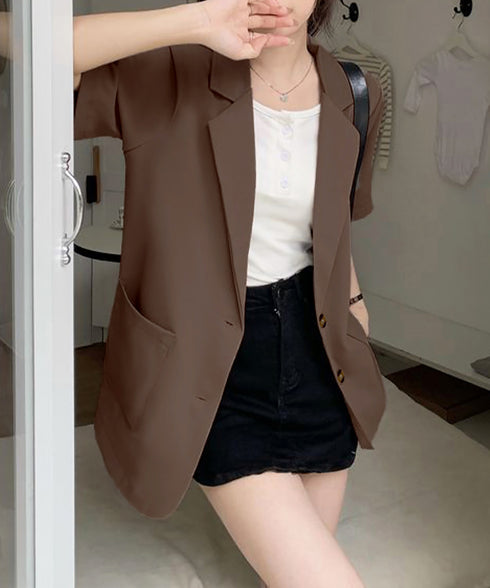 半袖テーラードジャケット レディース夏服 薄手ジャケットオフィスカジュアル 涼しいサマージャケット洗えるスーツ きれいめトップス 韓国風 羽織り20代30代40代 87BMY-001