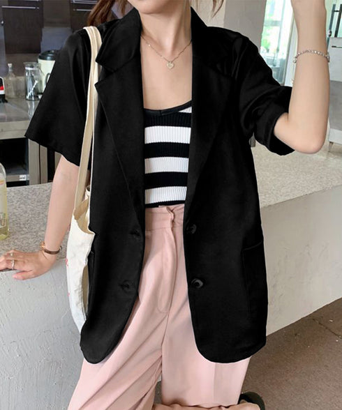 半袖テーラードジャケット レディース夏服 薄手ジャケットオフィスカジュアル 涼しいサマージャケット洗えるスーツ きれいめトップス 韓国風 羽織り20代30代40代 87BMY-001