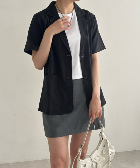 半袖テーラードジャケット レディース夏服 薄手ジャケットオフィスカジュアル 涼しいサマージャケット洗えるスーツ きれいめトップス 韓国風 羽織り20代30代40代 87BMY-001