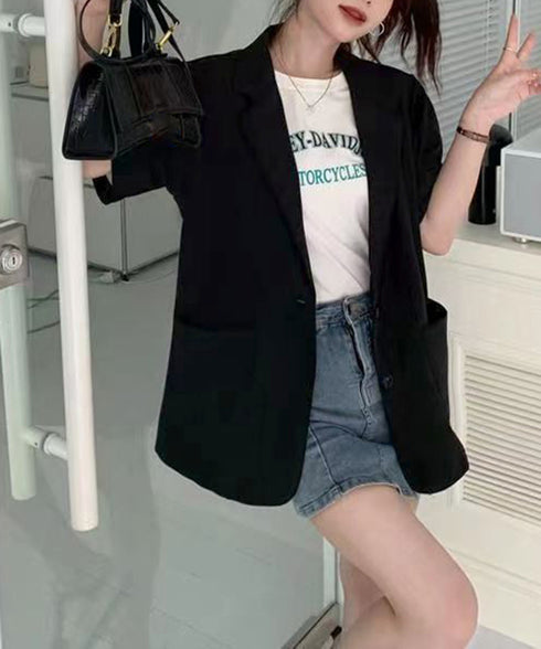 半袖テーラードジャケット レディース夏服 薄手ジャケットオフィスカジュアル 涼しいサマージャケット洗えるスーツ きれいめトップス 韓国風 羽織り20代30代40代 87BMY-001