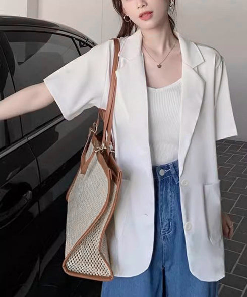 半袖テーラードジャケット レディース夏服 薄手ジャケットオフィスカジュアル 涼しいサマージャケット洗えるスーツ きれいめトップス 韓国風 羽織り20代30代40代 87BMY-001