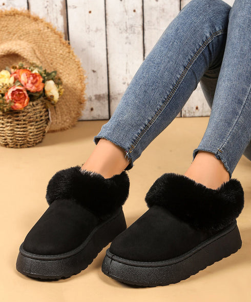 アンクルムートンブーツ厚底ファーシューズ ふわふわ フェイクファー冬靴 暖かいムートンシューズ レディース 裏起毛モカシン 歩きやすいフラットシューズ 防寒保温靴 87CHFENG-001